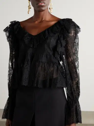 Chloé Ruffled Cotton-blend Lace Peplum Blouse | Thumbnail 3 Chloé Ruffled Cotton-blend Lace Peplum Blouse | Thumbnail 3