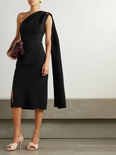 Bottega Veneta Cape-effect Embellished One-shoulder Crepe Midi Dress | Thumbnail 2 Bottega Veneta Cape-effect Embellished One-shoulder Crepe Midi Dress | Thumbnail 2