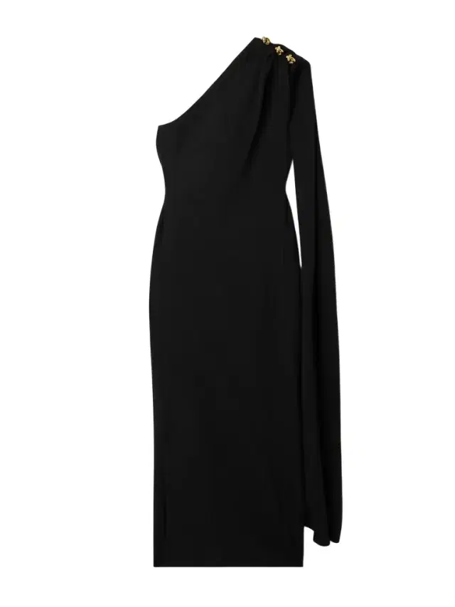 Cape-effect Embellished One-shoulder Crepe Midi Dress Cape-effect Embellished One-shoulder Crepe Midi Dress