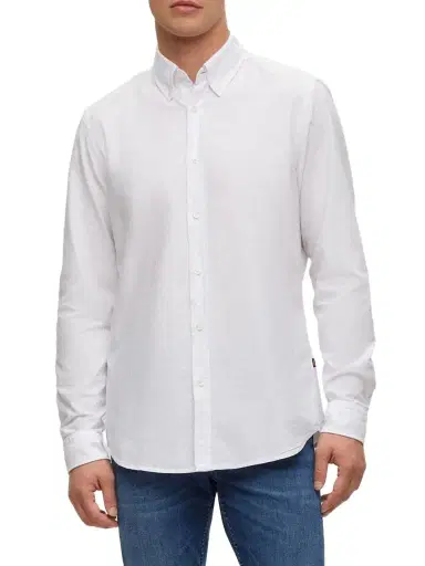 BOSS Men's Regular-Fit Shirt In Oxford Cotton - White | Thumbnail 1 BOSS Men's Regular-Fit Shirt In Oxford Cotton - White | Thumbnail 1