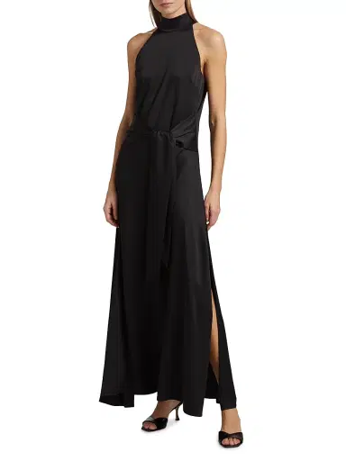 Toccin Women's Jocelyn Satin Tie- Front Maxi Dress - Jet | Thumbnail 2 Toccin Women's Jocelyn Satin Tie- Front Maxi Dress - Jet | Thumbnail 2