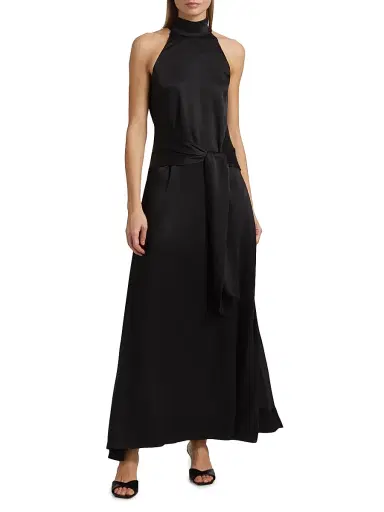 Toccin Women's Jocelyn Satin Tie- Front Maxi Dress - Jet | Thumbnail 3 Toccin Women's Jocelyn Satin Tie- Front Maxi Dress - Jet | Thumbnail 3