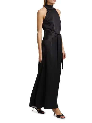 Toccin Women's Jocelyn Satin Tie- Front Maxi Dress - Jet | Thumbnail 4 Toccin Women's Jocelyn Satin Tie- Front Maxi Dress - Jet | Thumbnail 4