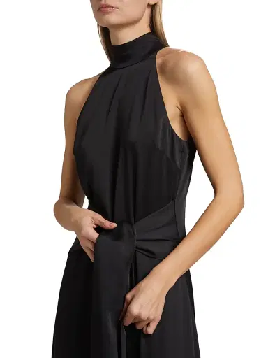 Toccin Women's Jocelyn Satin Tie- Front Maxi Dress - Jet | Thumbnail 6 Toccin Women's Jocelyn Satin Tie- Front Maxi Dress - Jet | Thumbnail 6