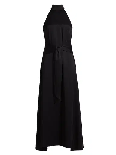 Toccin Women's Jocelyn Satin Tie- Front Maxi Dress - Jet | Thumbnail 1 Toccin Women's Jocelyn Satin Tie- Front Maxi Dress - Jet | Thumbnail 1