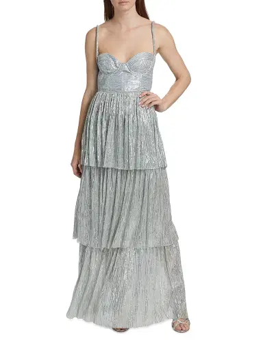 Sabina Musáyev Women's Altair Sequined Tiered Dress - Sky Silver | Thumbnail 3 Sabina Musáyev Women's Altair Sequined Tiered Dress - Sky Silver | Thumbnail 3