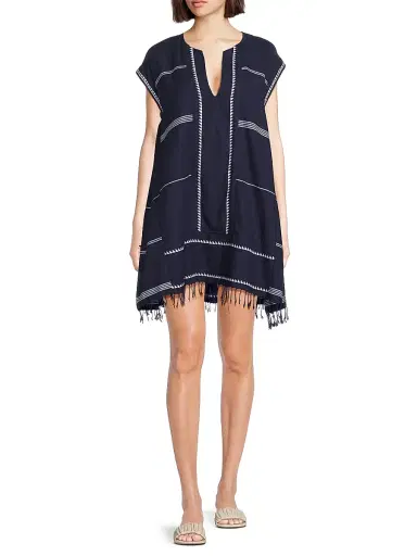 Lemlem Women's Elina Cotton V-Neck Caftan - Navy - Size XS | Thumbnail 2 Lemlem Women's Elina Cotton V-Neck Caftan - Navy - Size XS | Thumbnail 2