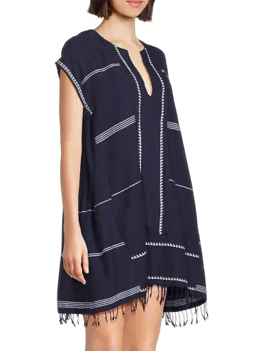 Lemlem Women's Elina Cotton V-Neck Caftan - Navy - Size XS | Thumbnail 4 Lemlem Women's Elina Cotton V-Neck Caftan - Navy - Size XS | Thumbnail 4
