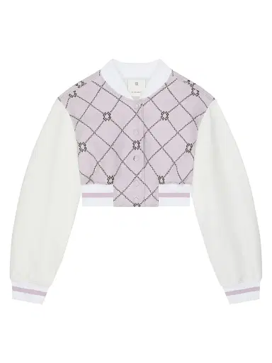 Givenchy Women's Cropped Checked Varsity Jacket - Grey Pink | Thumbnail 1 Givenchy Women's Cropped Checked Varsity Jacket - Grey Pink | Thumbnail 1