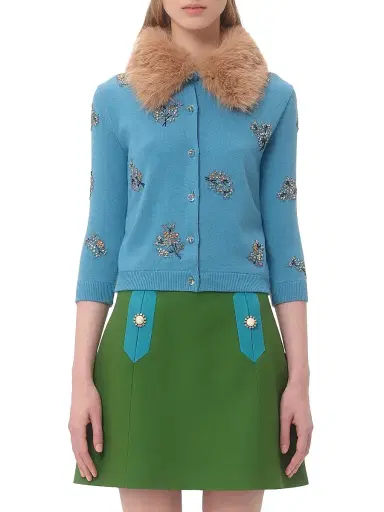 Valentino Garavani Women's Embroidered Wool Cardigan - Celestial Blue | Thumbnail 2 Valentino Garavani Women's Embroidered Wool Cardigan - Celestial Blue | Thumbnail 2