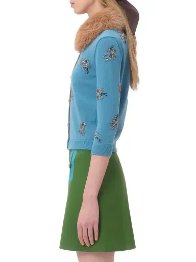 Valentino Garavani Women's Embroidered Wool Cardigan - Celestial Blue | Thumbnail 3 Valentino Garavani Women's Embroidered Wool Cardigan - Celestial Blue | Thumbnail 3