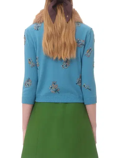 Valentino Garavani Women's Embroidered Wool Cardigan - Celestial Blue | Thumbnail 4 Valentino Garavani Women's Embroidered Wool Cardigan - Celestial Blue | Thumbnail 4
