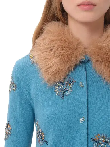 Valentino Garavani Women's Embroidered Wool Cardigan - Celestial Blue | Thumbnail 6 Valentino Garavani Women's Embroidered Wool Cardigan - Celestial Blue | Thumbnail 6