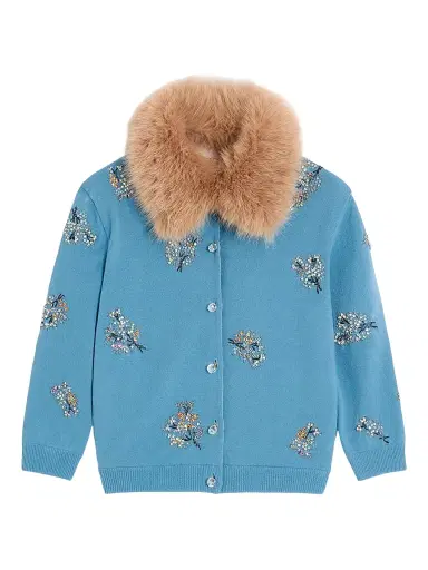 Valentino Garavani Women's Embroidered Wool Cardigan - Celestial Blue | Thumbnail 1 Valentino Garavani Women's Embroidered Wool Cardigan - Celestial Blue | Thumbnail 1