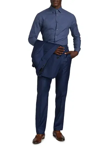 Giorgio Armani Men's Textured Cotton Shirt - Navy - Size 15.5 | Thumbnail 2 Giorgio Armani Men's Textured Cotton Shirt - Navy - Size 15.5 | Thumbnail 2