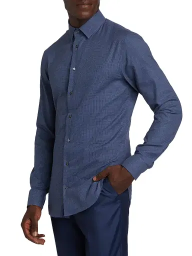 Giorgio Armani Men's Textured Cotton Shirt - Navy - Size 15.5 | Thumbnail 4 Giorgio Armani Men's Textured Cotton Shirt - Navy - Size 15.5 | Thumbnail 4