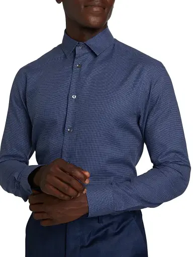 Giorgio Armani Men's Textured Cotton Shirt - Navy - Size 15.5 | Thumbnail 6 Giorgio Armani Men's Textured Cotton Shirt - Navy - Size 15.5 | Thumbnail 6