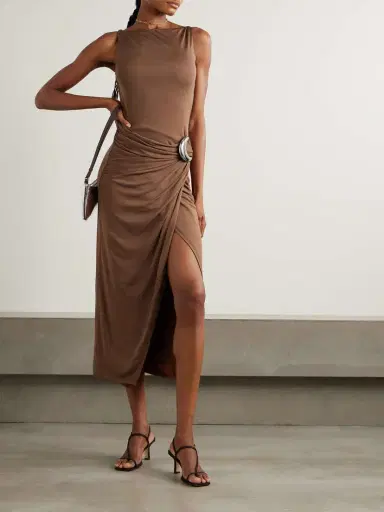 Staud Talia Buckled Ruched Jersey Midi Dress | Thumbnail 2 Staud Talia Buckled Ruched Jersey Midi Dress | Thumbnail 2