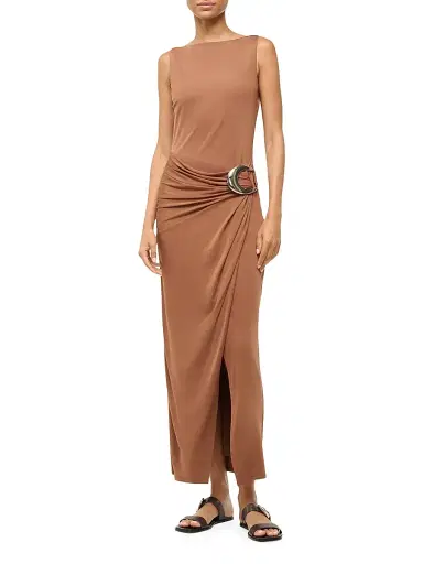 Staud Women's Talia Drape Hardware Sheath Dress - Tiramisu | Thumbnail 2 Staud Women's Talia Drape Hardware Sheath Dress - Tiramisu | Thumbnail 2