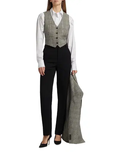 WARDROBE.NYC Women's Glen Check Wool Waistcoat - Prince Of Wales | Thumbnail 2 WARDROBE.NYC Women's Glen Check Wool Waistcoat - Prince Of Wales | Thumbnail 2