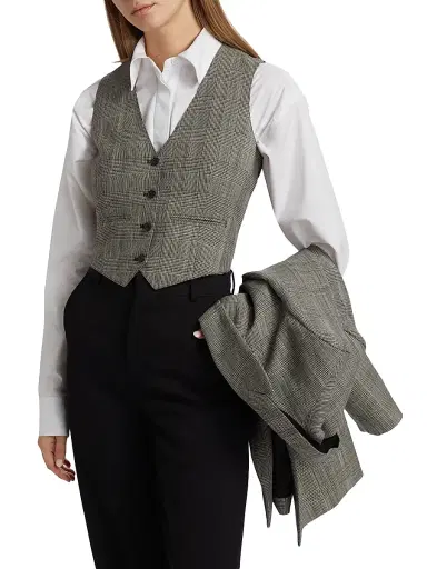 WARDROBE.NYC Women's Glen Check Wool Waistcoat - Prince Of Wales | Thumbnail 3 WARDROBE.NYC Women's Glen Check Wool Waistcoat - Prince Of Wales | Thumbnail 3