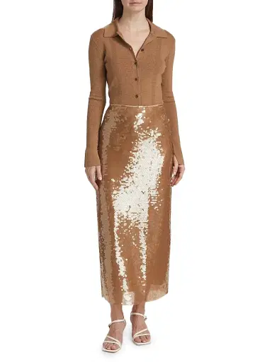 Tanya Taylor Women's Kiah Sequined Midi-Skirt - Praline | Thumbnail 2 Tanya Taylor Women's Kiah Sequined Midi-Skirt - Praline | Thumbnail 2