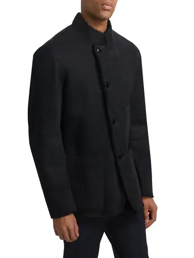 Giorgio Armani Men's Suede Shearling Jacket - Navy - Size 40 | Thumbnail 4 Giorgio Armani Men's Suede Shearling Jacket - Navy - Size 40 | Thumbnail 4