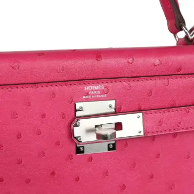 HERMÈS Hermes Kelly Sellier 28 Rose Tyrien Ostrich Palladium Hardware | Thumbnail 7 HERMÈS Hermes Kelly Sellier 28 Rose Tyrien Ostrich Palladium Hardware | Thumbnail 7