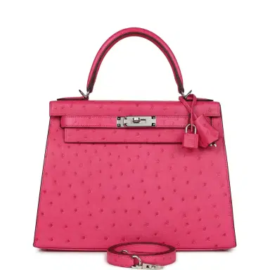 HERMÈS Hermes Kelly Sellier 28 Rose Tyrien Ostrich Palladium Hardware | Thumbnail 1 HERMÈS Hermes Kelly Sellier 28 Rose Tyrien Ostrich Palladium Hardware | Thumbnail 1
