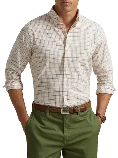 Polo Ralph Lauren Men's Windowpane Checked Poplin Classic-Fit Shirt - Olive Clementine Multi | Thumbnail 3 Polo Ralph Lauren Men's Windowpane Checked Poplin Classic-Fit Shirt - Olive Clementine Multi | Thumbnail 3