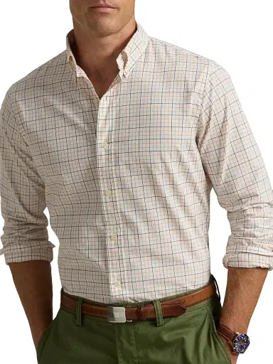 Polo Ralph Lauren Men's Windowpane Checked Poplin Classic-Fit Shirt - Olive Clementine Multi | Thumbnail 5 Polo Ralph Lauren Men's Windowpane Checked Poplin Classic-Fit Shirt - Olive Clementine Multi | Thumbnail 5