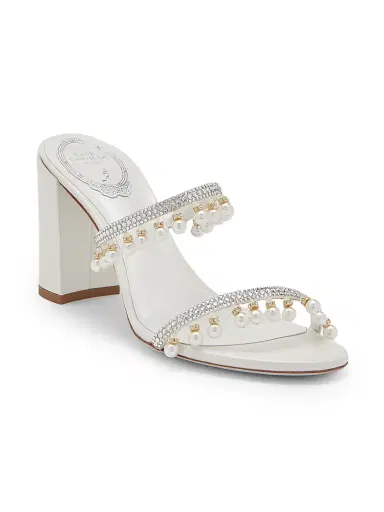 René Caovilla Women's 80MM Chandelier Imitation Pearl & Rhinestone Satin Mules - Crystal | Thumbnail 2 René Caovilla Women's 80MM Chandelier Imitation Pearl & Rhinestone Satin Mules - Crystal | Thumbnail 2