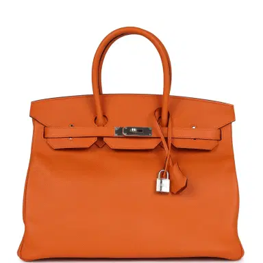 HERMÈS Pre-owned Hermes Birkin 35 Orange Epsom Palladium Hardware | Thumbnail 1 HERMÈS Pre-owned Hermes Birkin 35 Orange Epsom Palladium Hardware | Thumbnail 1