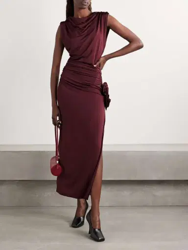 Magda Butrym Appliquéd Draped Stretch-jersey Midi Dress | Thumbnail 2 Magda Butrym Appliquéd Draped Stretch-jersey Midi Dress | Thumbnail 2