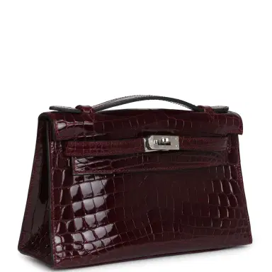 HERMÈS Hermes Kelly Pochette Bordeaux Shiny Niloticus Crocodile Palladium Hardware | Thumbnail 2 HERMÈS Hermes Kelly Pochette Bordeaux Shiny Niloticus Crocodile Palladium Hardware | Thumbnail 2