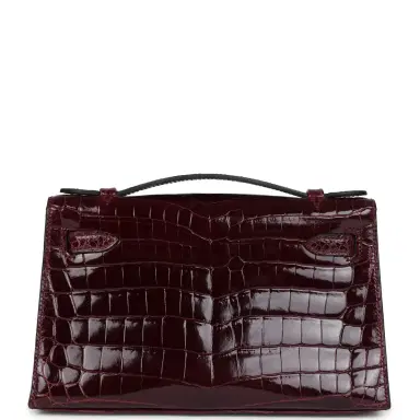 HERMÈS Hermes Kelly Pochette Bordeaux Shiny Niloticus Crocodile Palladium Hardware | Thumbnail 4 HERMÈS Hermes Kelly Pochette Bordeaux Shiny Niloticus Crocodile Palladium Hardware | Thumbnail 4