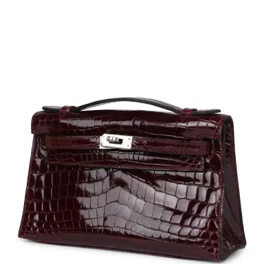 HERMÈS Hermes Kelly Pochette Bordeaux Shiny Niloticus Crocodile Palladium Hardware | Thumbnail 5 HERMÈS Hermes Kelly Pochette Bordeaux Shiny Niloticus Crocodile Palladium Hardware | Thumbnail 5