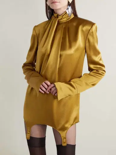 Saint Laurent Twisted Silk-satin Turtleneck Mini Dress | Thumbnail 3 Saint Laurent Twisted Silk-satin Turtleneck Mini Dress | Thumbnail 3