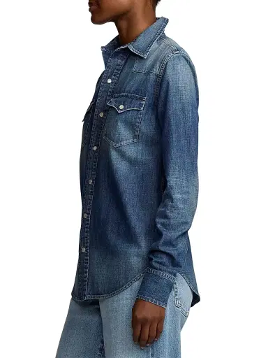 Ralph Lauren Collection Women's Denim Snap-Front Long-Sleeve Top - Blue Ridge Breeze Wash - Size 8 | Thumbnail 4 Ralph Lauren Collection Women's Denim Snap-Front Long-Sleeve Top - Blue Ridge Breeze Wash - Size 8 | Thumbnail 4
