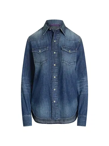 Ralph Lauren Collection Women's Denim Snap-Front Long-Sleeve Top - Blue Ridge Breeze Wash - Size 8 | Thumbnail 1 Ralph Lauren Collection Women's Denim Snap-Front Long-Sleeve Top - Blue Ridge Breeze Wash - Size 8 | Thumbnail 1