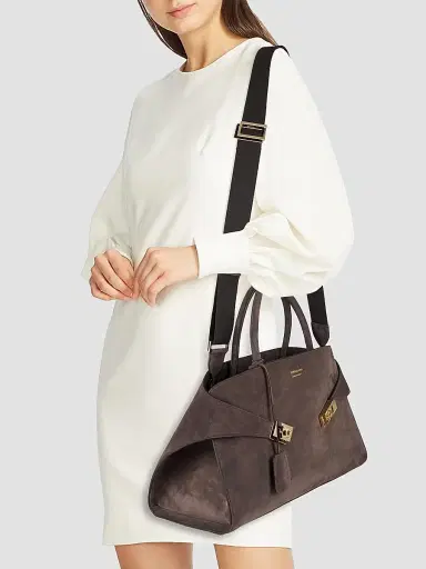Ferragamo Women's Large Hug Suede Top Handle Bag - Testa Di Moro | Thumbnail 2 Ferragamo Women's Large Hug Suede Top Handle Bag - Testa Di Moro | Thumbnail 2