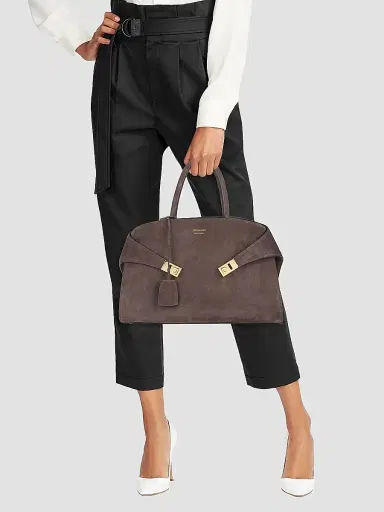 Ferragamo Women's Large Hug Suede Top Handle Bag - Testa Di Moro | Thumbnail 3 Ferragamo Women's Large Hug Suede Top Handle Bag - Testa Di Moro | Thumbnail 3