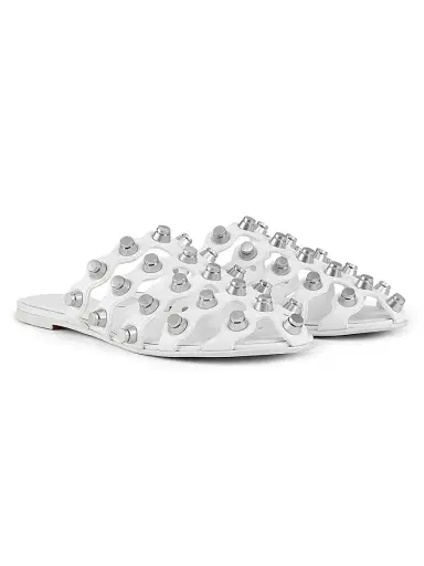 Alexander Wang Women's Rexa Studded Cage Slides - Optic White Sandals | Thumbnail 2 Alexander Wang Women's Rexa Studded Cage Slides - Optic White Sandals | Thumbnail 2