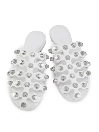 Alexander Wang Women's Rexa Studded Cage Slides - Optic White Sandals | Thumbnail 4 Alexander Wang Women's Rexa Studded Cage Slides - Optic White Sandals | Thumbnail 4