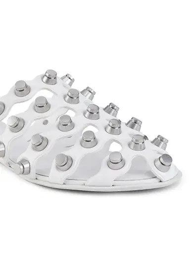 Alexander Wang Women's Rexa Studded Cage Slides - Optic White Sandals | Thumbnail 5 Alexander Wang Women's Rexa Studded Cage Slides - Optic White Sandals | Thumbnail 5