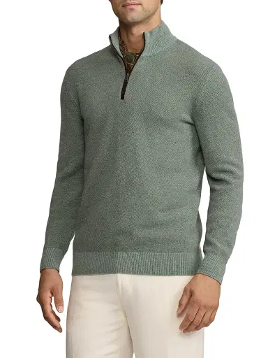 Ralph Lauren Purple Label Men's Birdseye Cashmere Quarter-Zip Sweater - Sea Spray - Size XL | Thumbnail 3 Ralph Lauren Purple Label Men's Birdseye Cashmere Quarter-Zip Sweater - Sea Spray - Size XL | Thumbnail 3