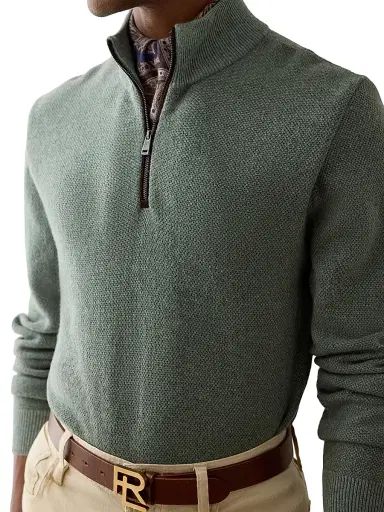 Ralph Lauren Purple Label Men's Birdseye Cashmere Quarter-Zip Sweater - Sea Spray | Thumbnail 6 Ralph Lauren Purple Label Men's Birdseye Cashmere Quarter-Zip Sweater - Sea Spray | Thumbnail 6