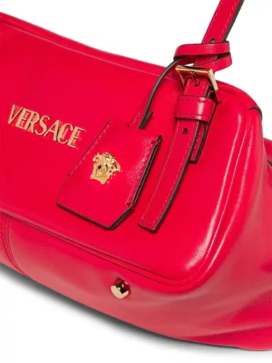 Versace Women's Tag Bowling Leather Shoulder Bag - Red Gold | Thumbnail 6 Versace Women's Tag Bowling Leather Shoulder Bag - Red Gold | Thumbnail 6