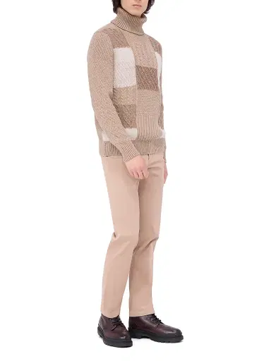 Bugatchi Men's Wool-Cotton Patchwork Turtleneck Sweater - Stone | Thumbnail 2 Bugatchi Men's Wool-Cotton Patchwork Turtleneck Sweater - Stone | Thumbnail 2