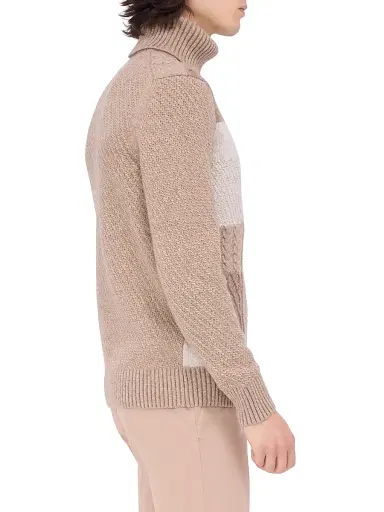 Bugatchi Men's Wool-Cotton Patchwork Turtleneck Sweater - Stone | Thumbnail 4 Bugatchi Men's Wool-Cotton Patchwork Turtleneck Sweater - Stone | Thumbnail 4